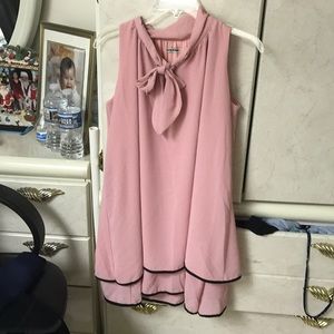 layer pink dress with ribbon tie around the neck
